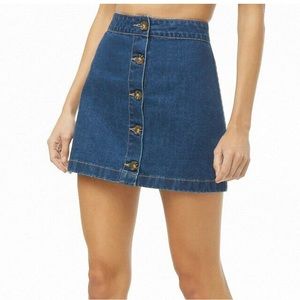 F21 Forever21 Button-Front closed Denim Mini Skirt A-line silhouette preppy Sz L